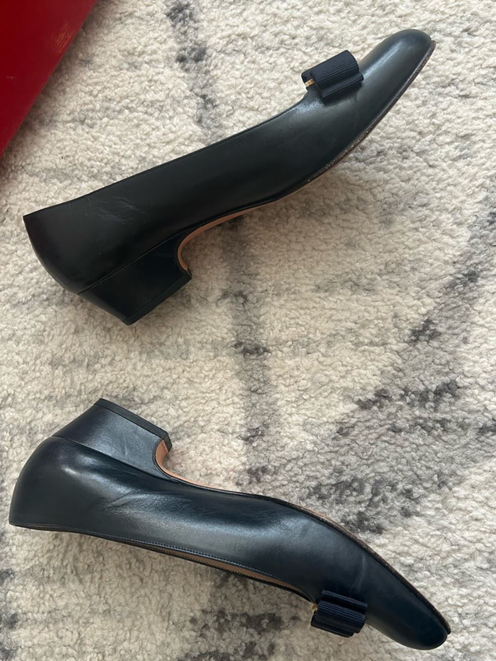 Salvatore Ferragamo Black Leather Vara Bow Pumps with Gold Buckle - Picture 3 of 10